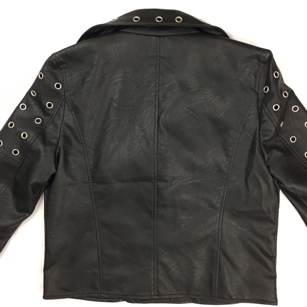 Faux Leather Moto Jacket with Silver Accents - Picture 5 of 8